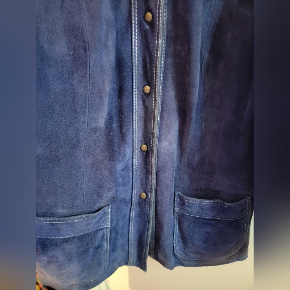 Vintage Suede Leather Women's Navy Blue Jacket - Picture 2 of 12
